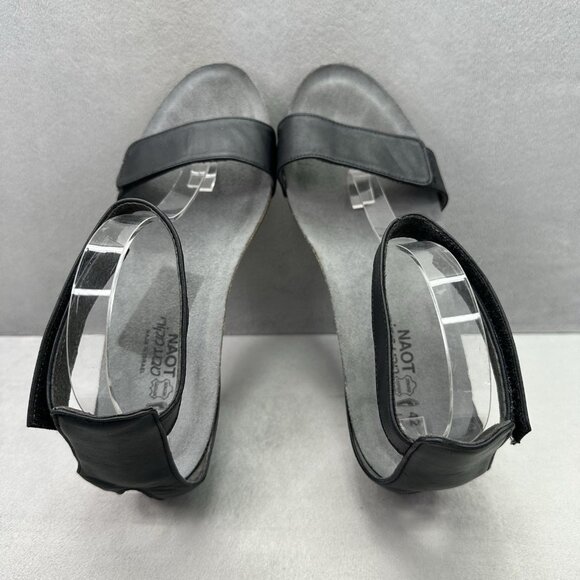 NAOT Pixie Womens Size 42 (US 11) Wedge Sandals Black Patent Leather Ankle Strap - Picture 6 of 9